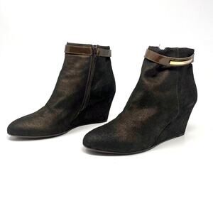 AGL Brown Gold Leather Wedge Ankle Bootie